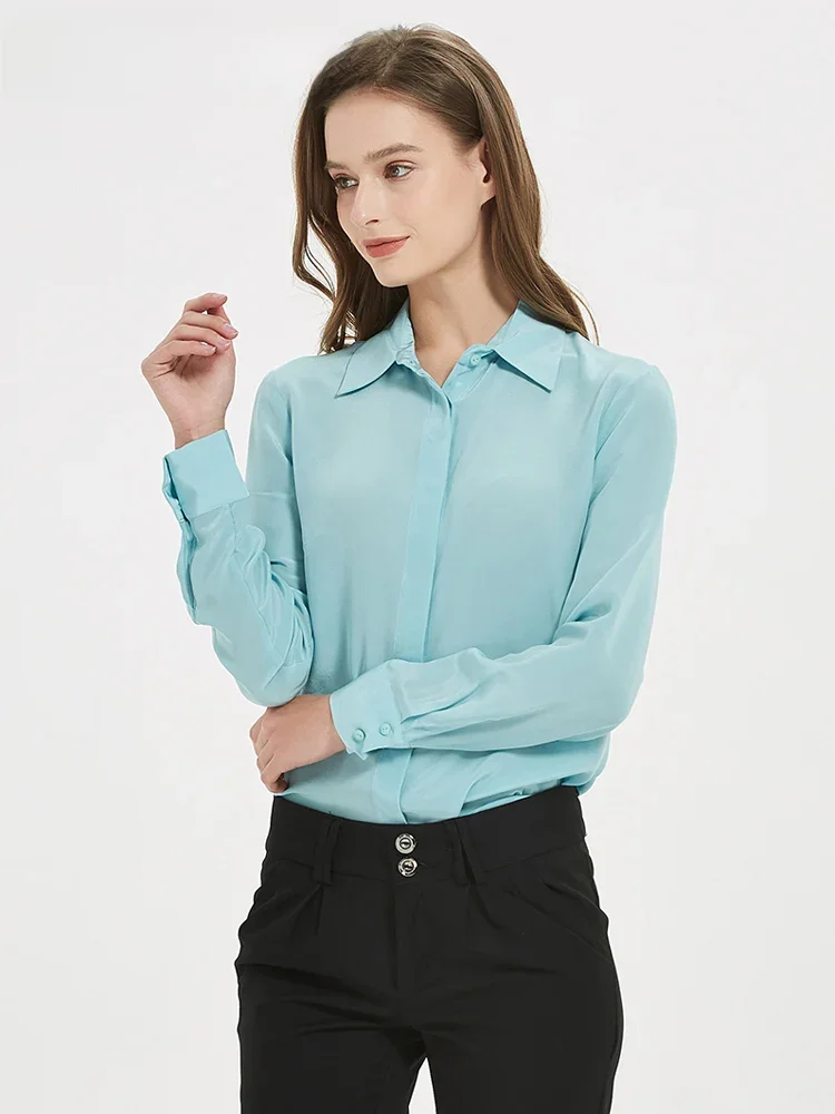 SuyaDream Damskie jedwabne koszule 100% REAL SILK Solidne bluzki z długim rękawem i guzikami 2025 Wiosna Lato Biuro Lady Top Biały — zdjęcie 2