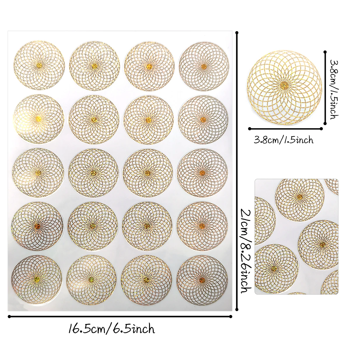 100 قطعة من ملصقات الدائرة الهندسية الذهبية المجسمة - ملصقات سجل القصاصات على طراز ماندالا مقاس 1.5 بوصة، أختام لاصقة معدنية