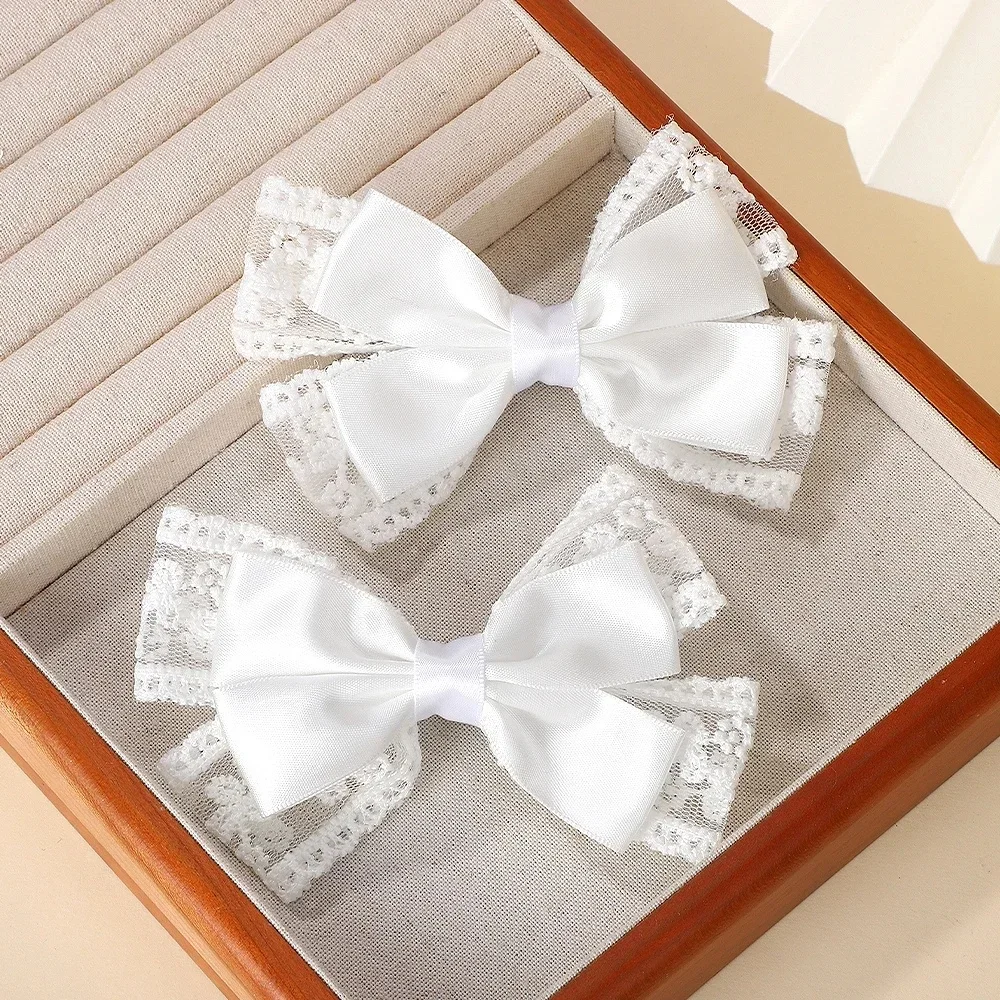 LOVEKIKI – pince à cheveux en dentelle blanche pour filles, couvre-chef de mariage, épingles à cheveux, Barrettes en ruban, accessoires de coiffure pour enfants, 2 pièces/lot