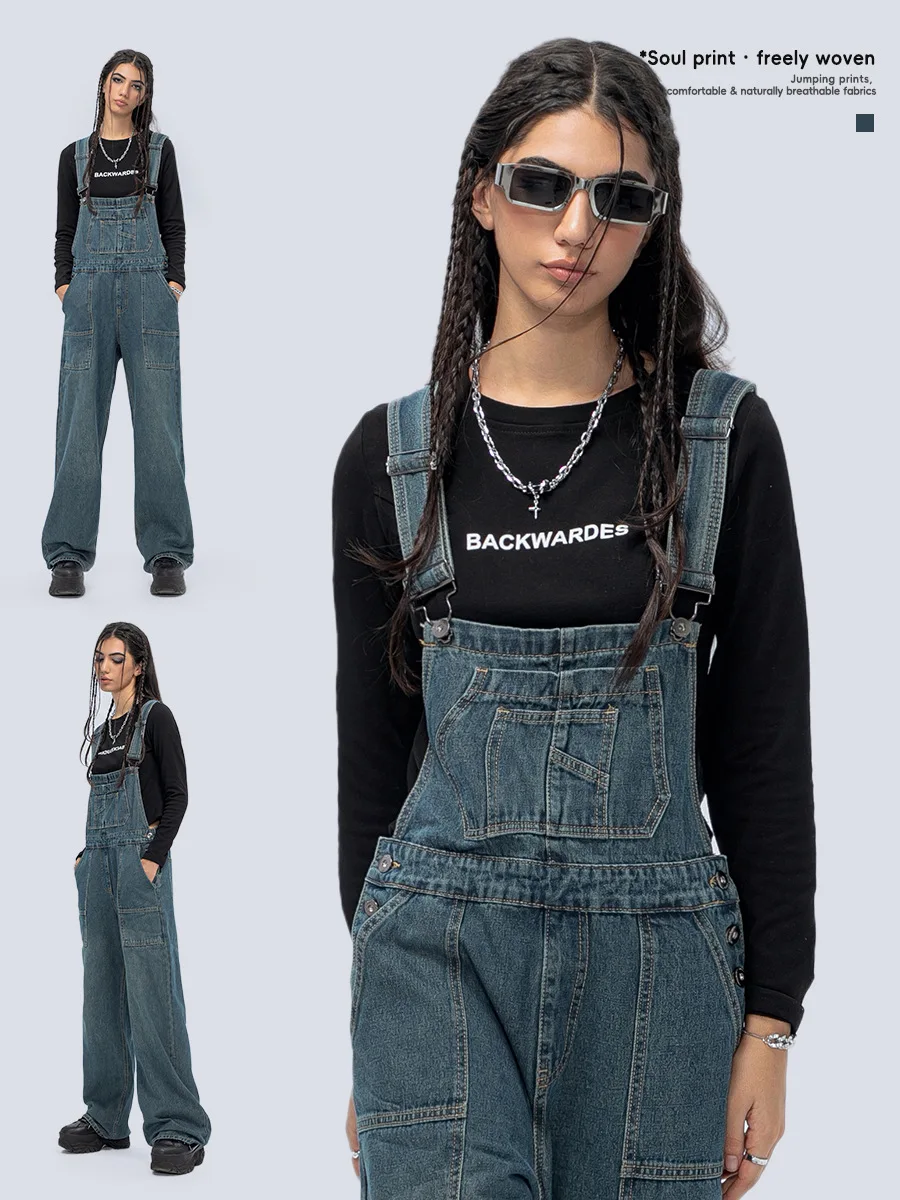 Unisex Denim Jeans for Men Retro Primary Overalls Amekaji Suspenders American Vintage Style Women Loose Jeans Homme Long Pants