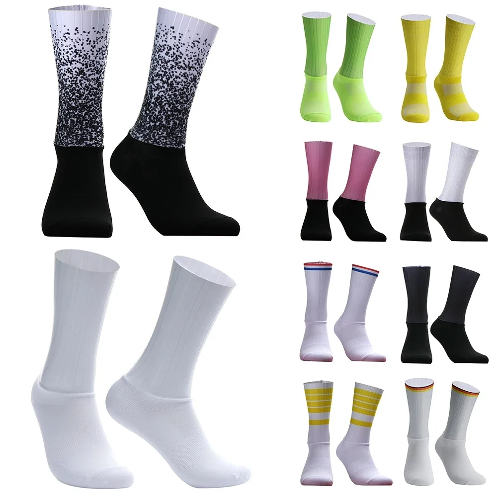 AliExpress Cycling 2024 Anti Slip Whiteline Silicone Summer Aero Socks Socks Men Bicycle Sport Running Bike Socks Calcetines Ciclismo