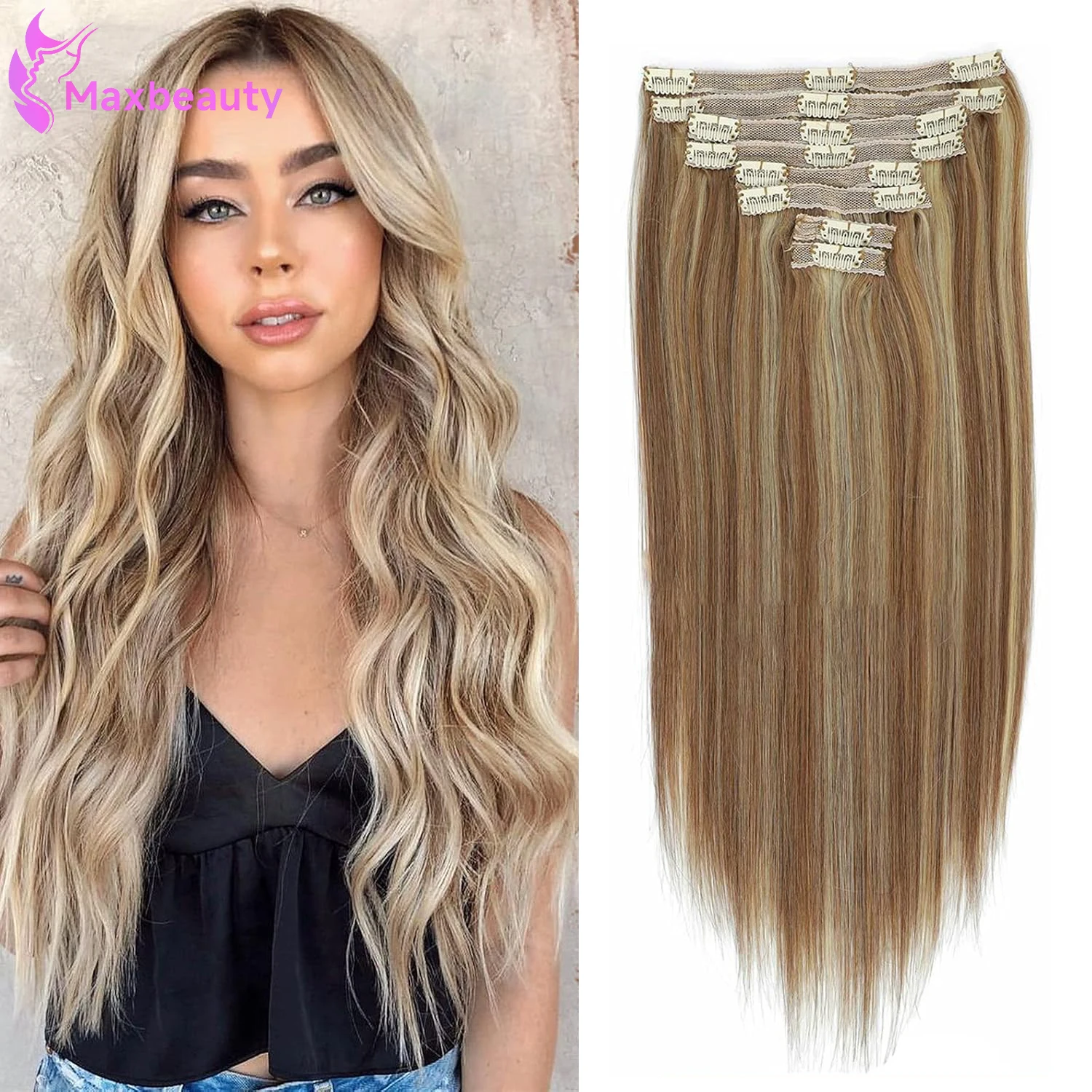 

Прямые зажимы для наращивания человеческих волос Balayage P8/613 Цвет Remy Наращивание человеческих волос Clip Ins 8 шт. 120 г в наборе для женщин