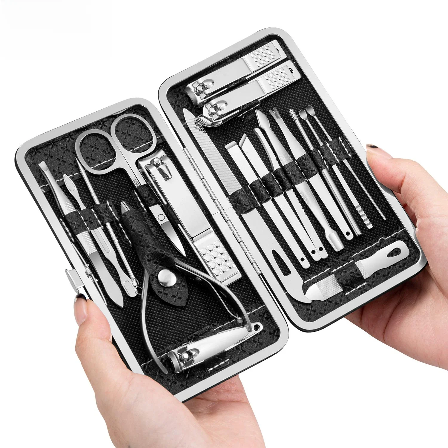 Ensemble de manucure en acier inoxydable noir, coupe-ongles, pince à cuticules, pédicure, outil de soins professionnels, Kit de nettoyage et de toilettage, 9/16/19 pièces