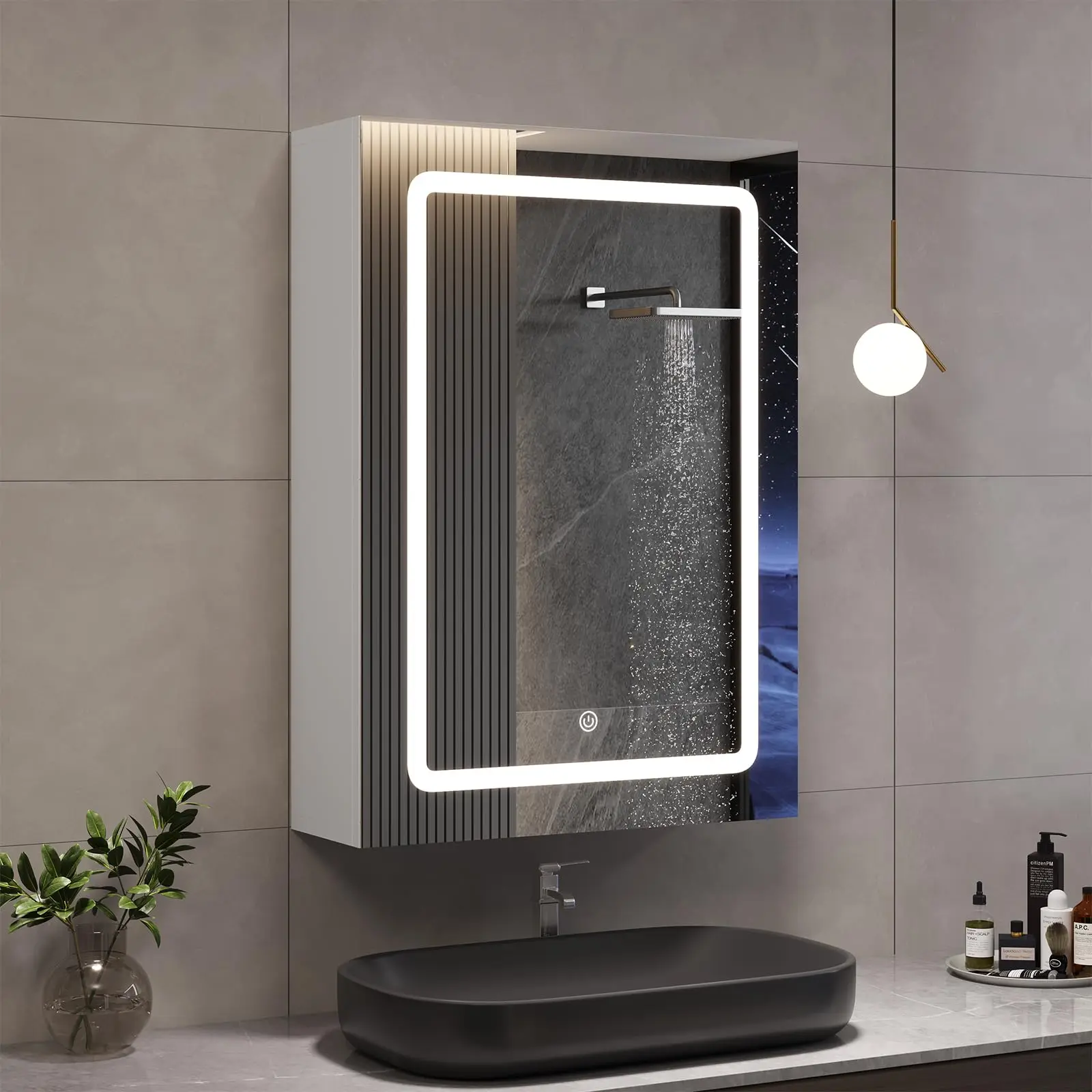 Badezimmerschrank mit Spiegel und LED-Beleuchtung, Wandmontage, 50 x 16 x 70 cm, Weiß