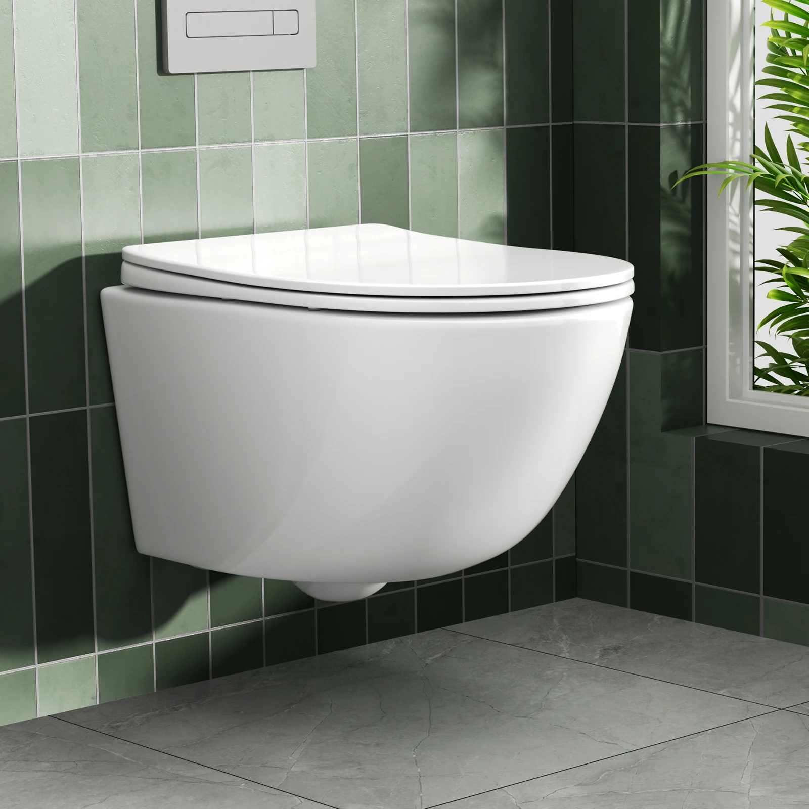 Wand-Hänge-WC Weiß Glänzend – Randlos mit 360° Dual-Jet Spülung, WC-Sitz mit Soft-Close-Funktion & Absenkautomatik