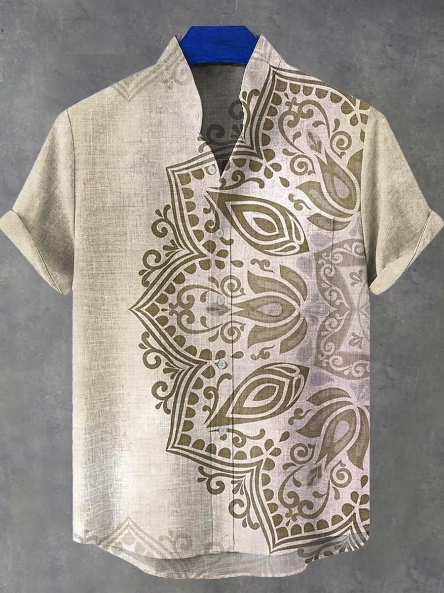 Rétro africain tribal totem motif impression hommes nouveau lin tissu confortable chemise à manches courtes décontracté rue tendance rapide charcuterie