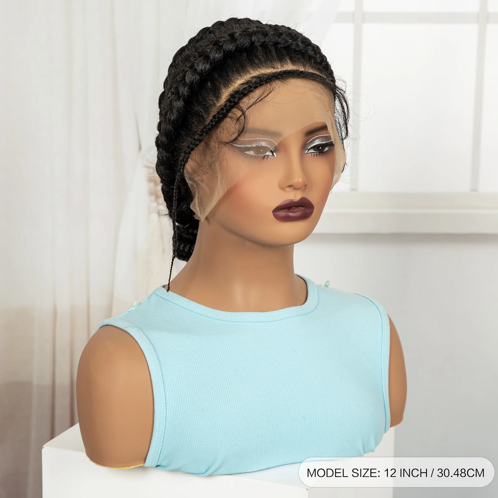 Full Lace Cornrow Braided Wigs Synthetic Handmade Bantu Braided Lace Wigs Natural Box Braids Wigs with Baby Hair for Black Women