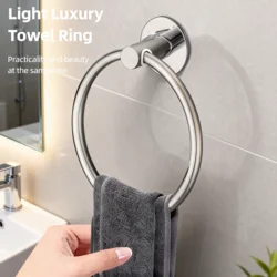 Towel Ring Stainless Steel Heavy Duty Hand Towel Holder Self Adhesive No Drilling Towel Rack Modern Round Base Towel Hanger
