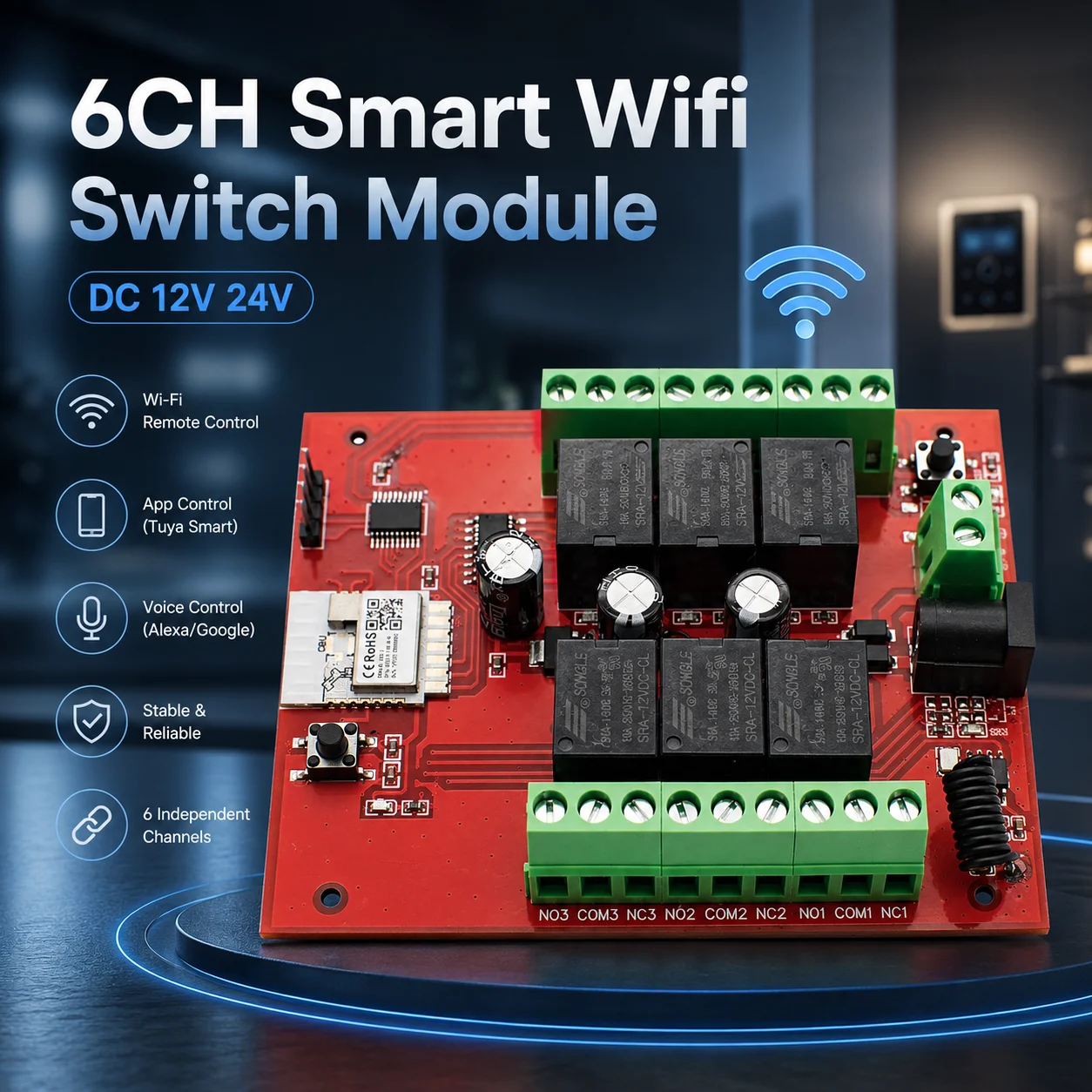 Wifi Smart Home Automation 6/8Channels 12V 24V 220V 433 APP Remote Control Transmitter & Receiver Relay For Tuya Alexa Googole