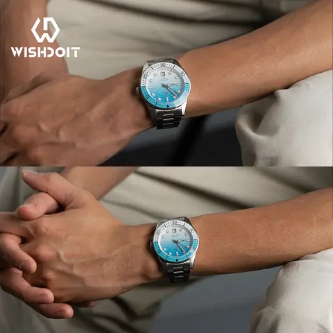 WISHDOIT herrautomatisk dykarklocka med havsblå och vit krusad urtavla 8215 urverk safirglasspegel 10 best sales dykarklocka - №4