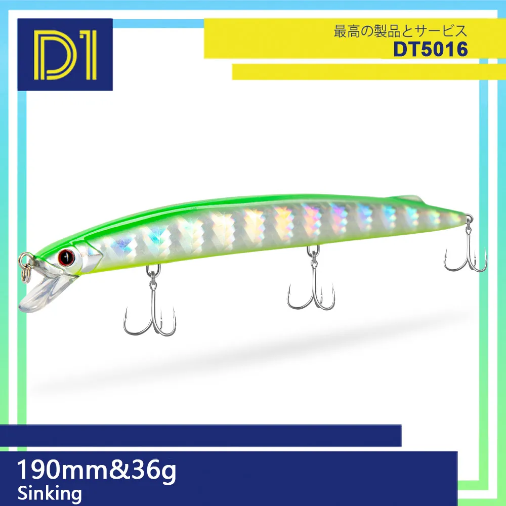 

Воблер D1 для морской рыбалки, 190 мм/36 г, тонущий, искусственная жесткая приманка для троллинга, длинный джерк-минноу для ловли баса, тунца, барракуды