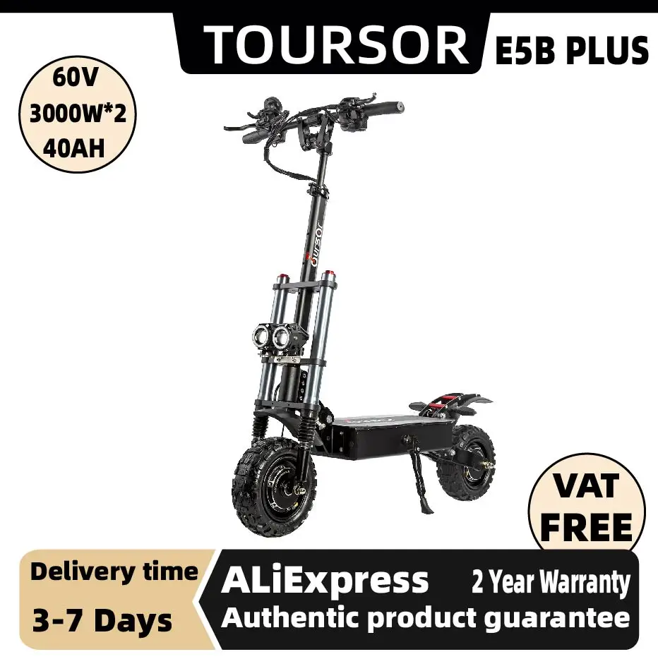 

TOURSOR E5B 3000W*2 Dual Motor Electric Scooter For Adults 60V35Ah Battery E-Scooter 11" Off-road Tire Foldable Road EScooter