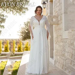 EVON BRIDAL Chiffon V Neck Wedding  Dress Plus Size Women 2025 Lace Applique A Line Bridal Gown Ivory Vestido De Novias Custom