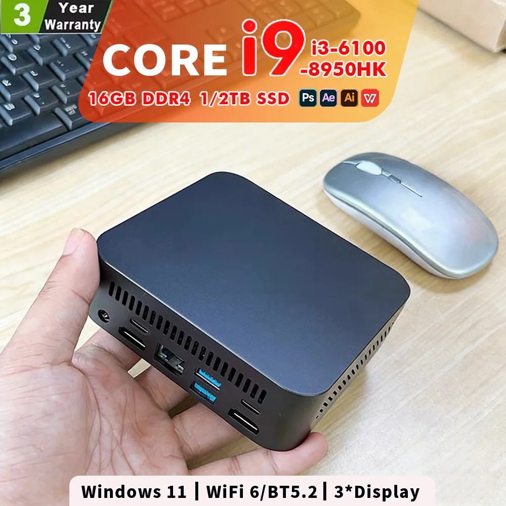 Mini PC 2026 con Windows 11 Pro, Intel Core i9-8950HK, 16GB DDR4, 1TB SSD, Computadora Gamer, Doble WIFI 6, BT5.2, 4K HD, Mini PC de Escritorio para Juegos