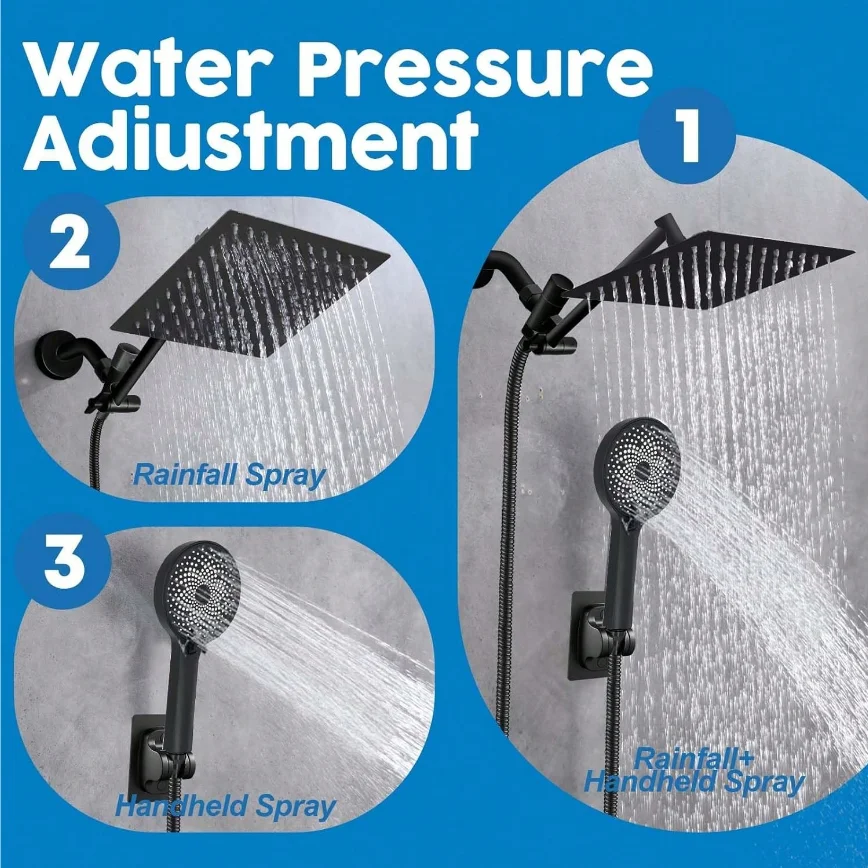 Shower Head With Handheld Spray, High-Pressure 8-Inch Rain Shower Head Set