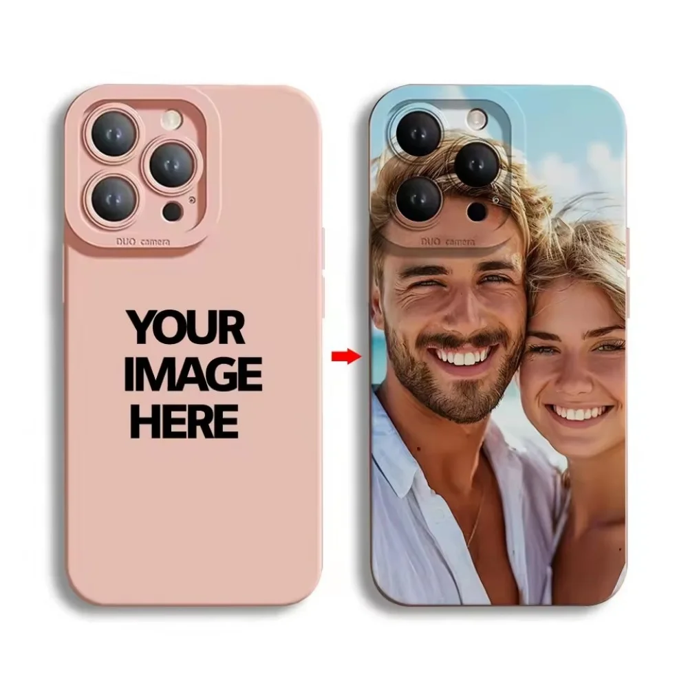 Silicone DIY Case For iPhone 18 17 15 14 16 13 12 11 Pro Xs Max Plus Mini 16e 17e X XR Customized Couple Photos Matte Soft Cover