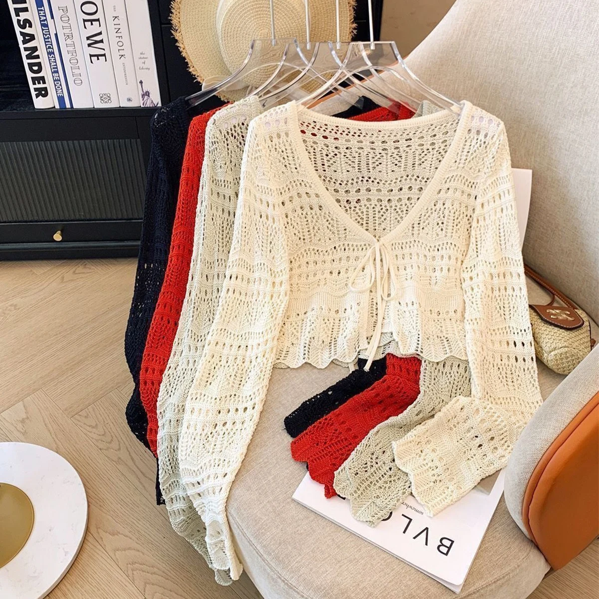 1pc Women's Thin Shrug Cover Up Sun Protection Shawl, Long Sleeve Cover-Up Top For Summer, Pairs With Camisole Dress