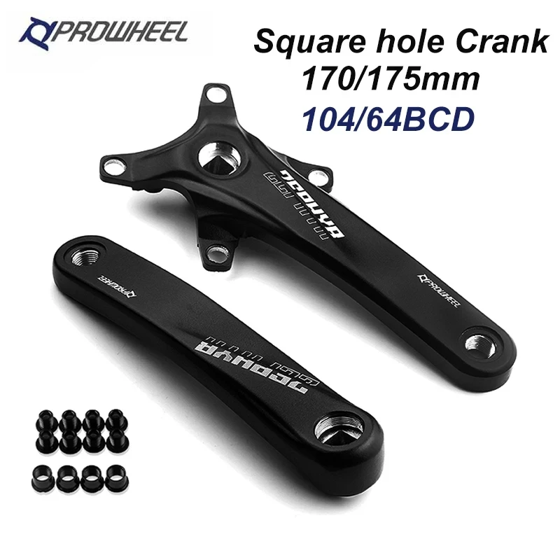 Prowheel 170mm 175mm Bicycle Crank 104/64BCD Square Hole Crank Aluminum Alloy Mountain Bike Cranks for Double/triple Crankset