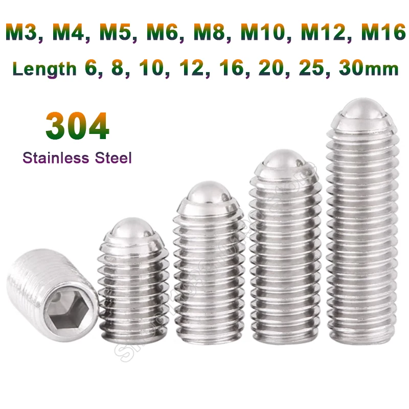 304Stainless Steel Hexagon Socket Allen Machine Screw Wave Ball Positioning Steel Ball Spring Plunger M3 M4 M5 M6 M8 M10 M12 M16