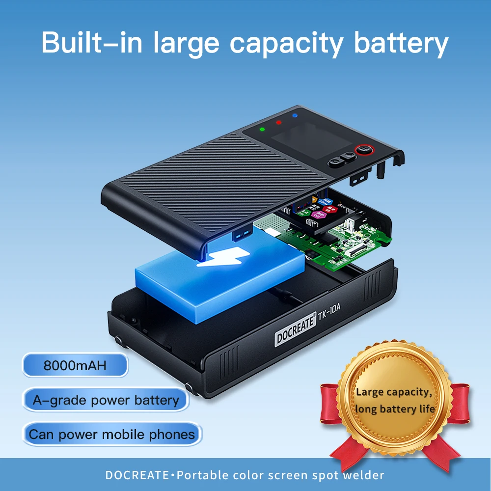 DOCREATE TK-10A ماكينة لحام البقعة المحمولة 1200A شاشة الكريستال السائل بطارية 8000mAh لحام النبض المزدوج 0.25 مللي متر لوحة النيكل سريعة