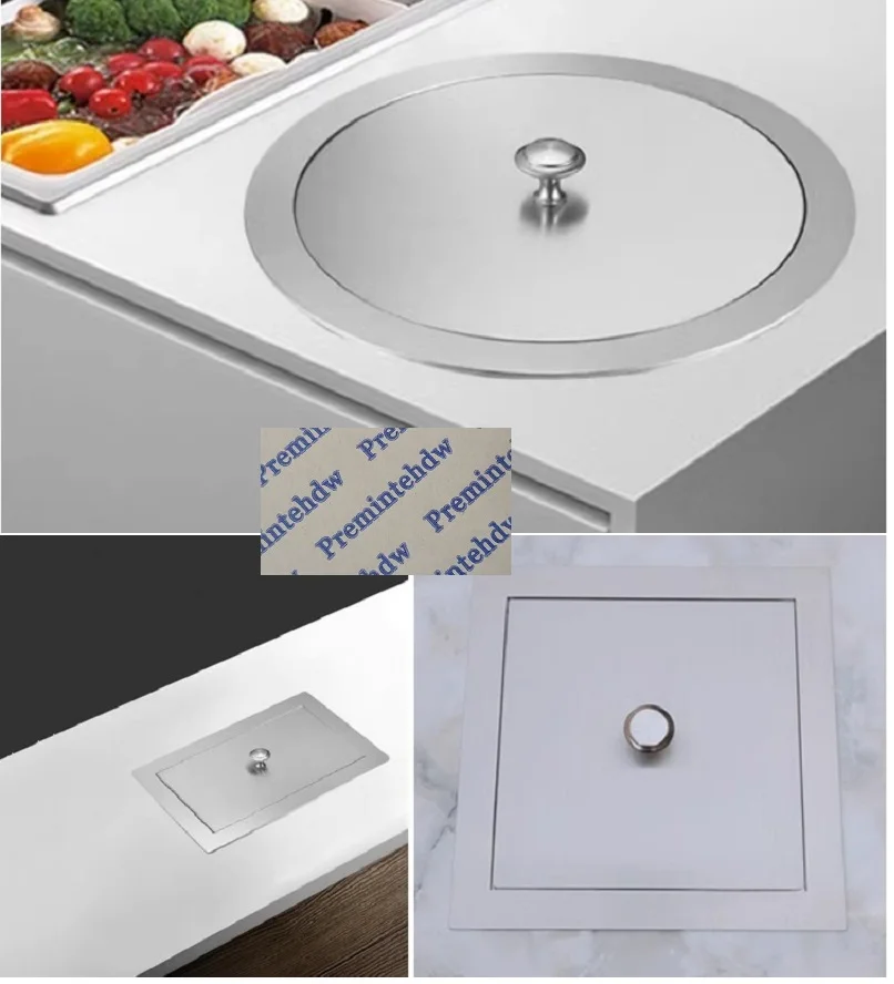 304 Stainless Steel Round Square Rectangle Waste Trash Chute With Knob Lid Cover Countertop Working Top Medical Drop-in