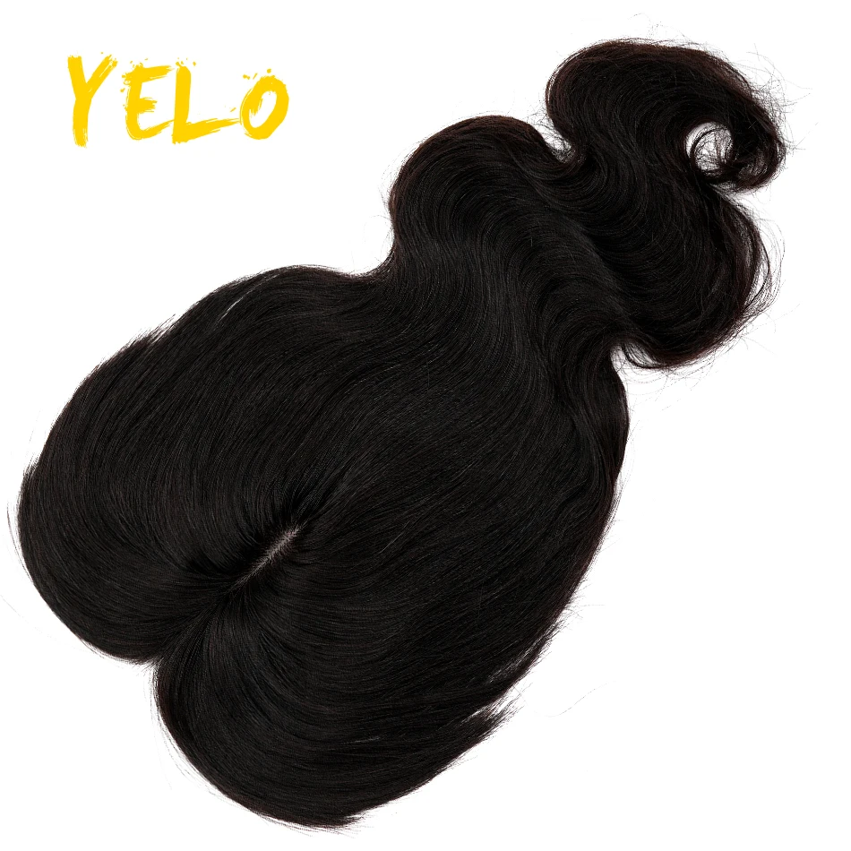 Yelo 12*13 Women Invisible Topper Hair Piece With Bangs Remy Body Wave Human Hair Extensions Middle Part Clip Ins For Thin Hair