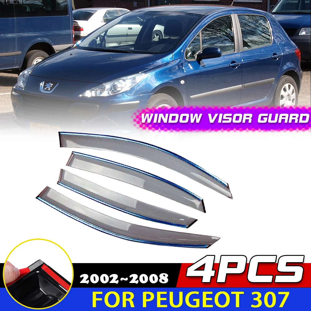 Car Windows Visor for Peugeot 307 2002~2008 2003 2004 Awnings Sun Rain Eyebrow Guard Cover Deflector Smoke Sticker Accessories