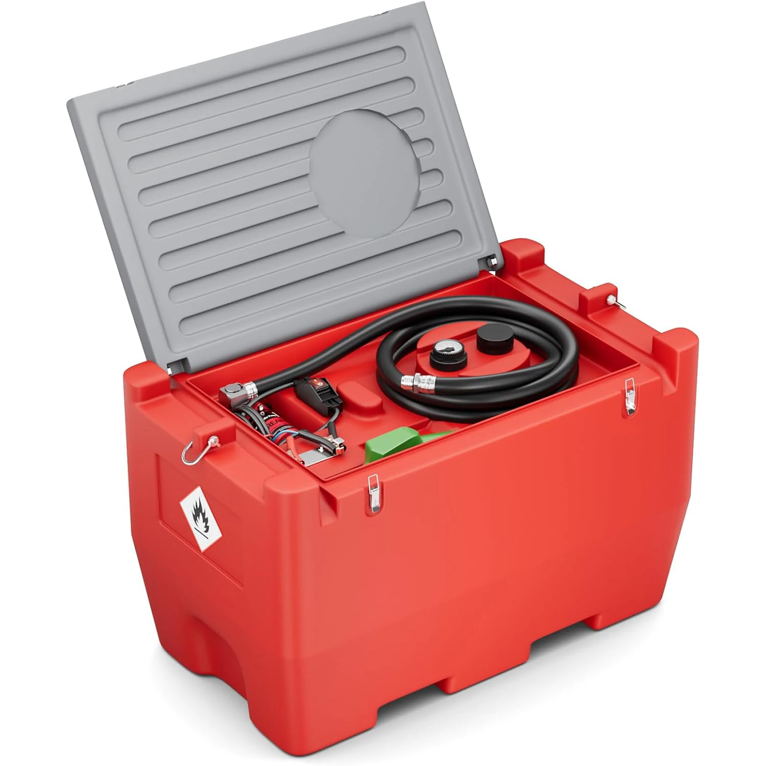 Tanque de transferencia de combustible de 50 galones para gasolina y diésel, tanque de gas 10,6 GPM Velocidad de flujo rápido Bomba de transferencia de 12 V CC Tanque de gas portátil, Rojo