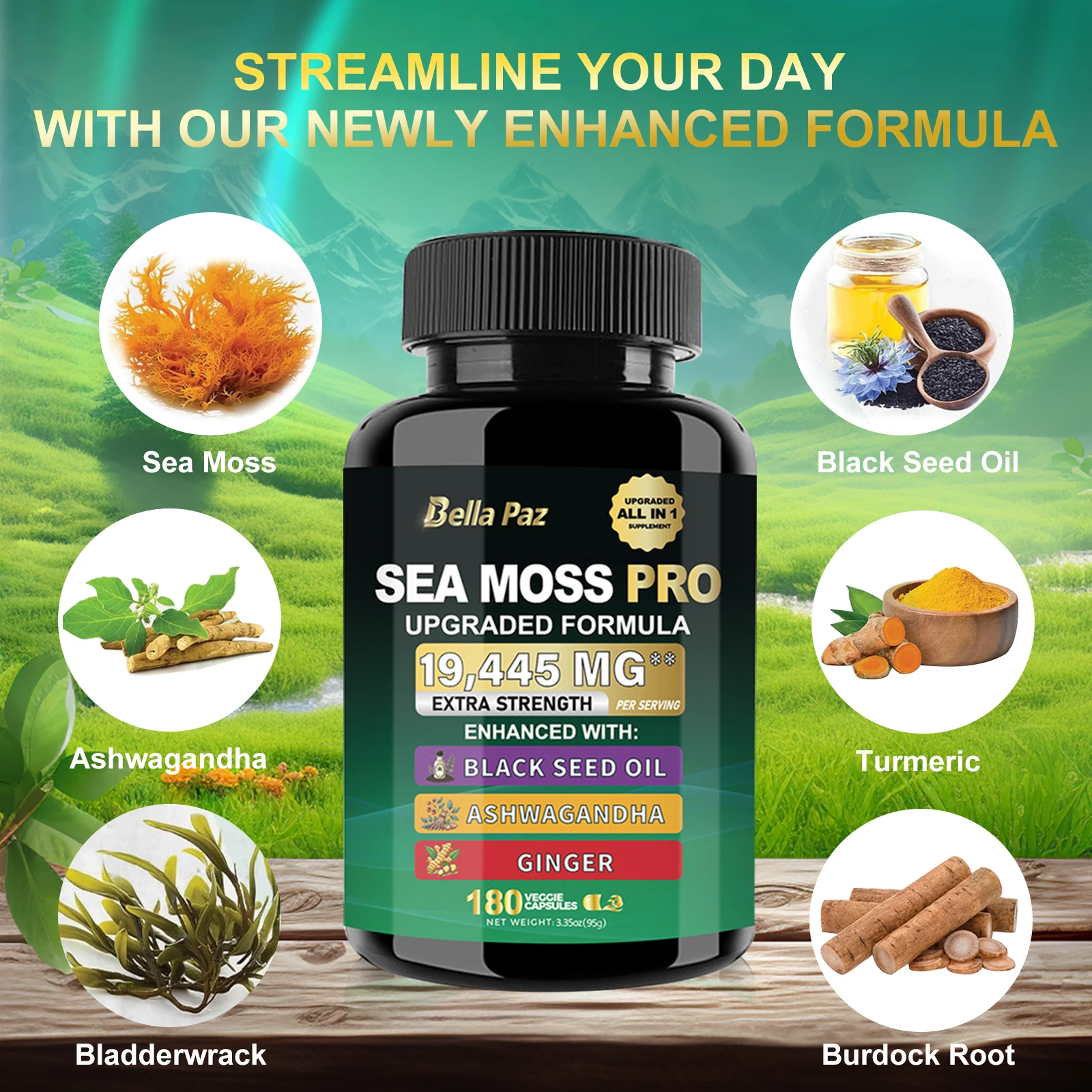 BellaPaz MagicMoss Max 16-in-1: Sea Moss, Ashwagandha, Black Seed & More in One Capsule for Comprehensive Health Support