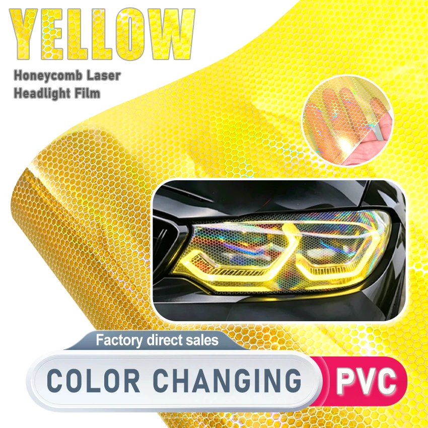 JDM Style Rainbow Honeycomb Headlight Vinyl Film Car Light Wrap Color Shift Laser Sticker Custom Exterior Styling Accessories
