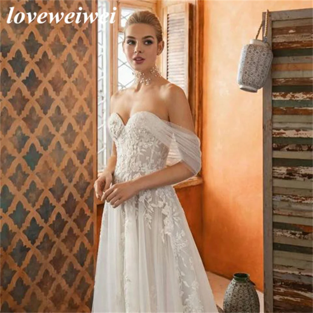 Off The Shoulder Wedding Dresses Ivory White Wedding Gown Sweetheart Appliques Lace Bridal Gown Size Custom Made vestido novia