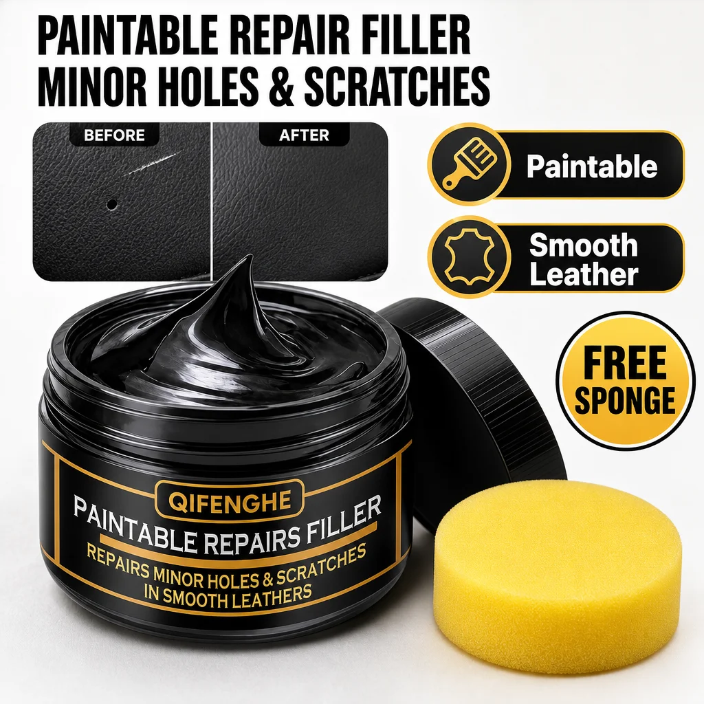 Leather Repair Filler Paintable QIFENGHE Smooth Leather Scratch Hole Repair Cream with Free Sponge for Car Seat Sofa Jacket Bag