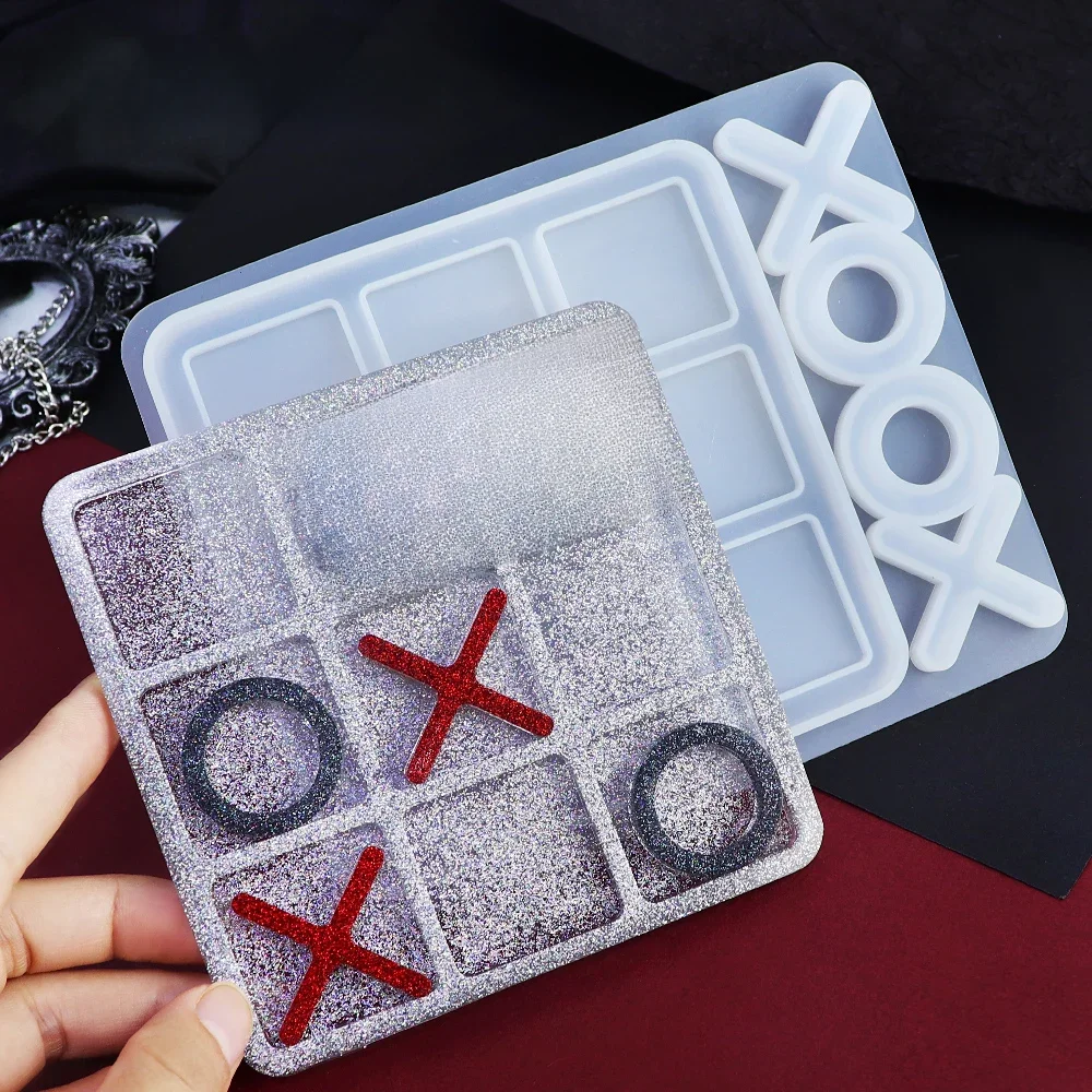 1 ensemble de moules en Silicone Tic Tac Toe pour remplissage de résine époxy X O jeu de société moules en résine moulage bricolage décor de fête artisanat fournitures cadeaux