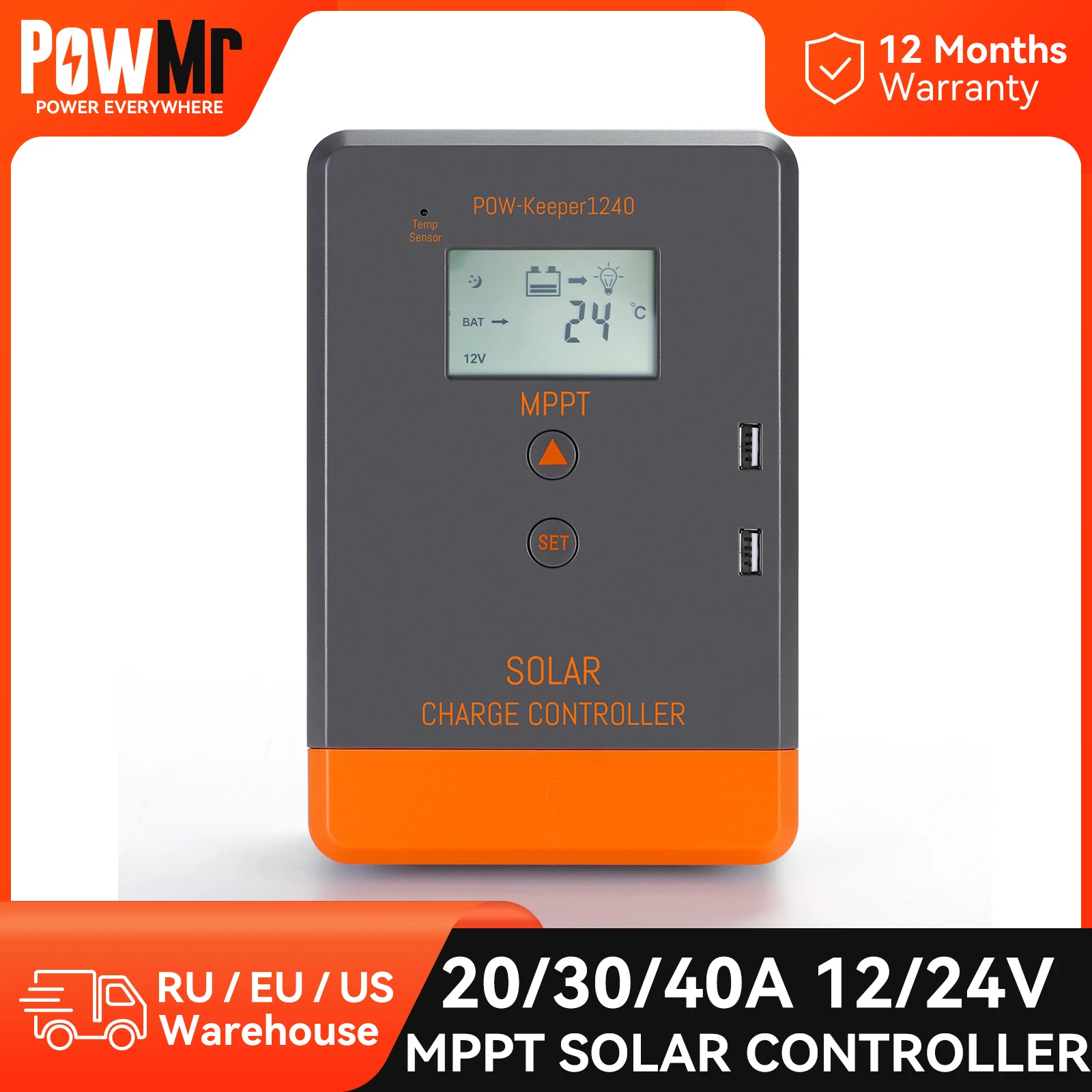 MPPT Solar Charge Controller 12V 24V AUTO Battery Regulator 40A 30A 20A Max PV 100V 75V 50V LCD Display Dual Usb Charging