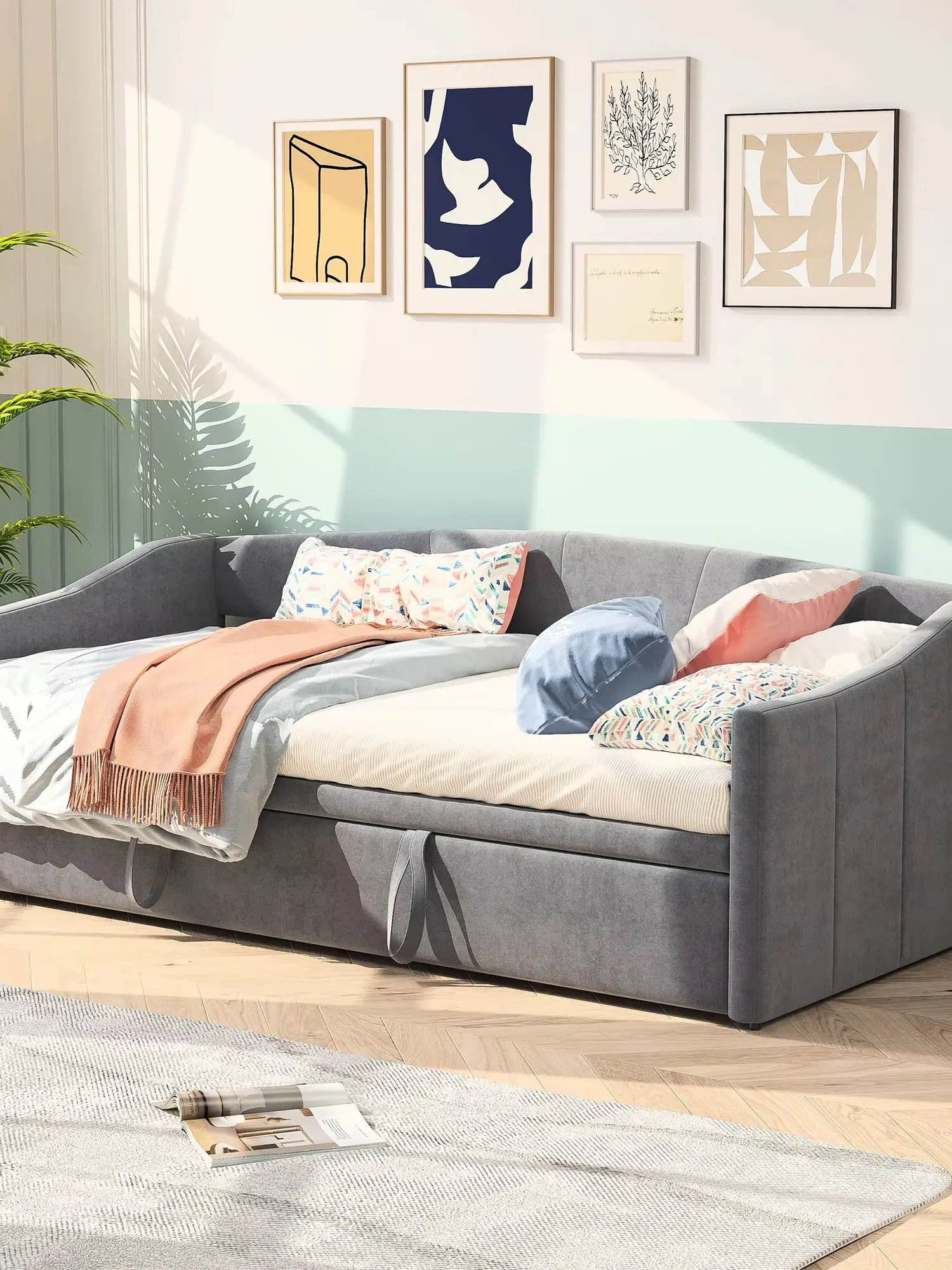 Anajqaqia 90 x 200 cm Einzel-Schlafsofa, Konvertierbares Tagesbett mit Ausziehbarem Bett, Platzsparendes Design für Kleine Räume & Gästeparties, Samt