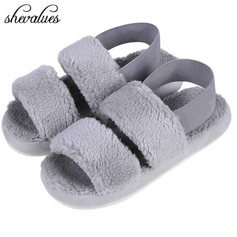 Shevalues Indoor Fur Slippers For Women Summer Soft Thick Bottom Comfortable Slides Lace Non-slip Plush Sandals Home Women Shoes