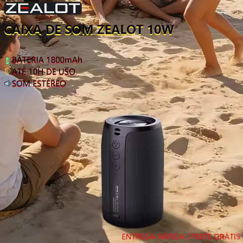 Caixa de Som Bluetooth ZEALOT S32 10W, 1800mAh, IPX6, Portátil, para Quarto e Escritório, Conexão Sem Fio