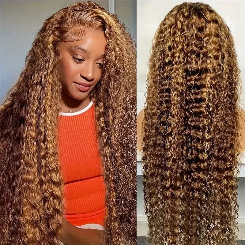 

200 Density 30 Inch Highlight Honey Brown Curly Hd Lace Front Human Hair Wigs 13x4 13x6 Ombre Color Deep Water Wave Frontal Wigs