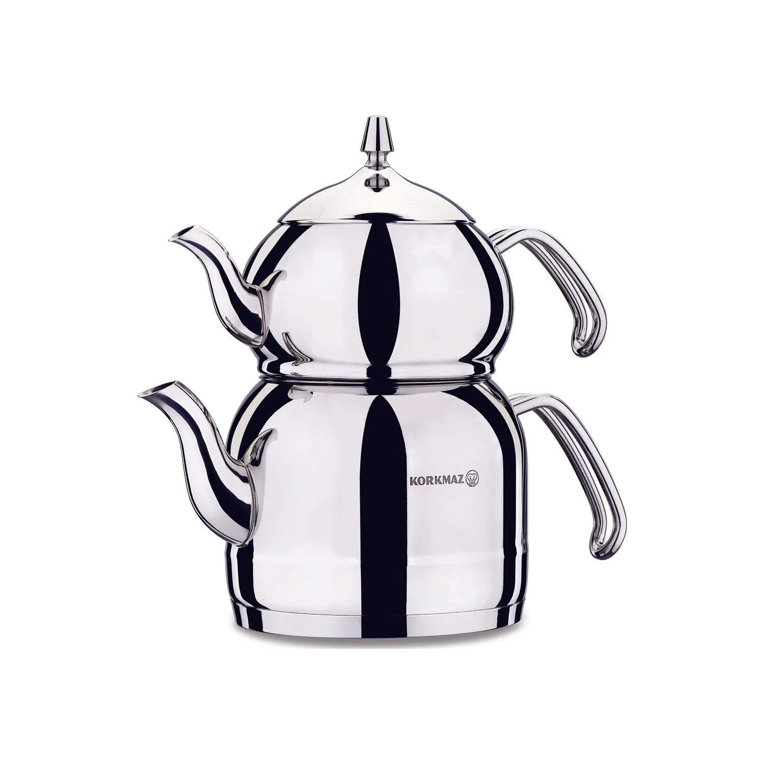 Korkmaz Efendi Teapot 3.5 Liters / 118 US Fluid Ounces 18/10 Stainless Steel Stylish Turkish Tea Brewing Set