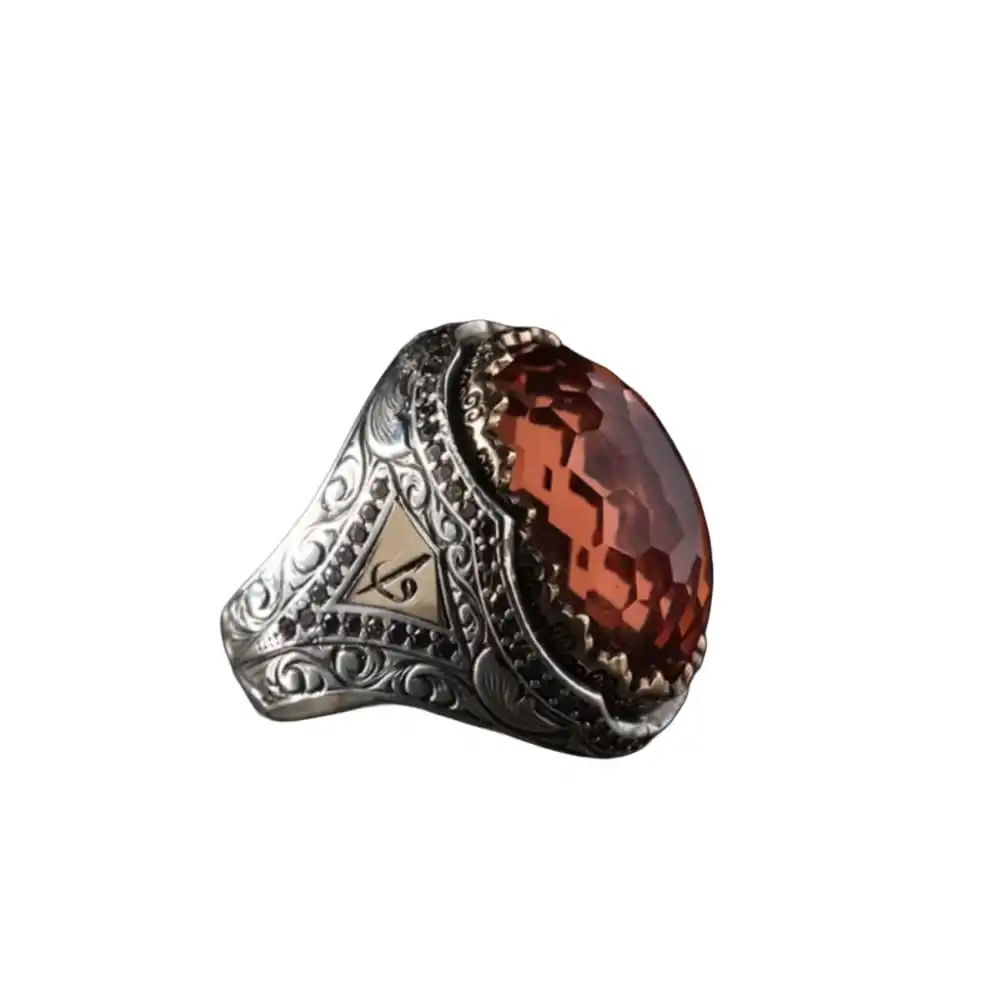 

Marine Model Men's Silver Ring, Color-Changing Natural Stone with Zultanite Stone, Red Men's Ring, Side and Upper Parts are Deco