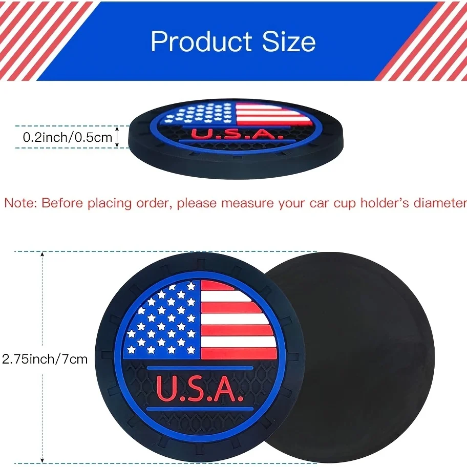 4 PCS  Cup Holder Insert Coaster,USA Flag Cup Holder Coasters Car Interior Accessories Durable Anti Slip Silicone Cup Holders