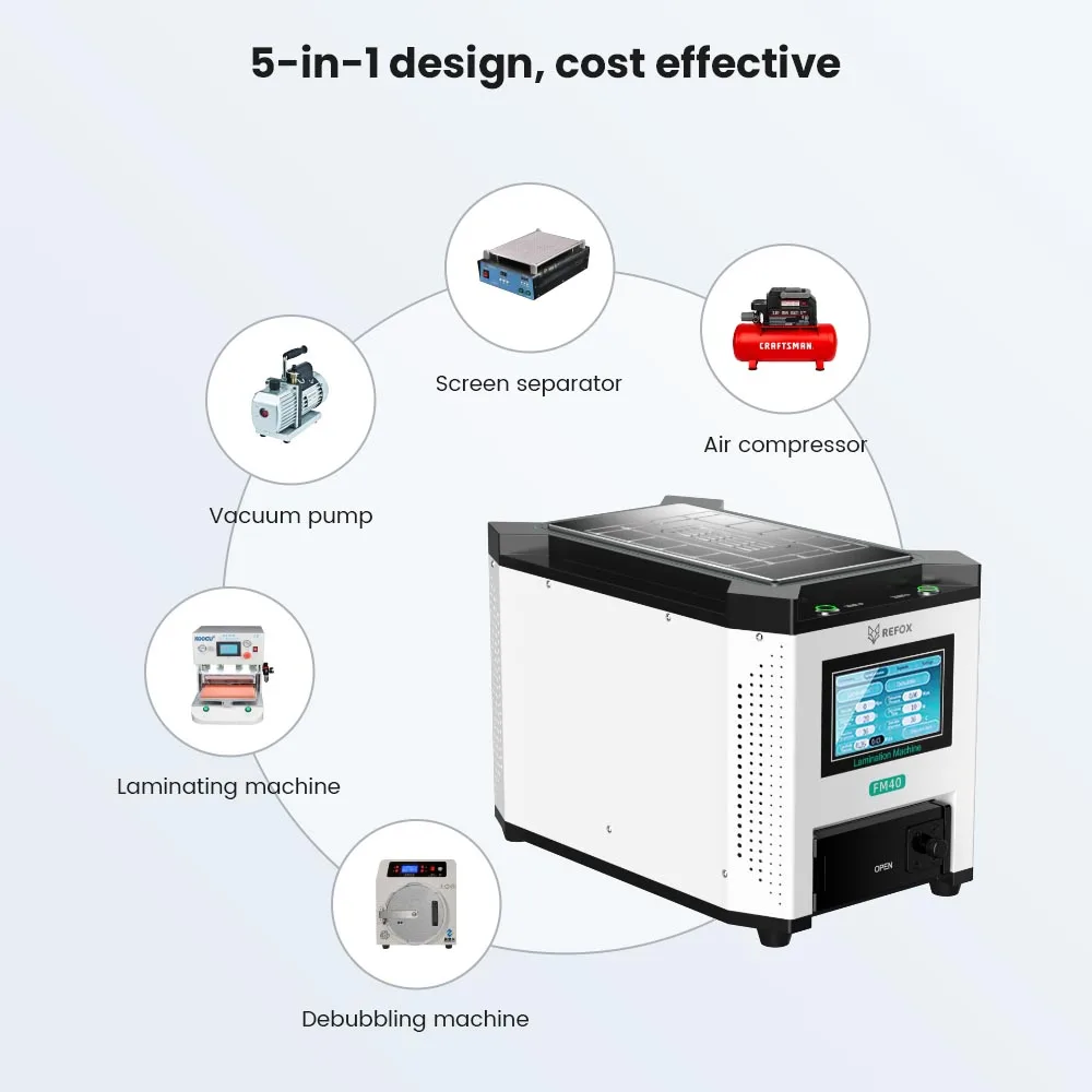 REFOX FM-40 5 in 1 macchina di laminazione macchina antischiuma di separazione multifunzione con compressore d\'aria integrato e pompa per vuoto