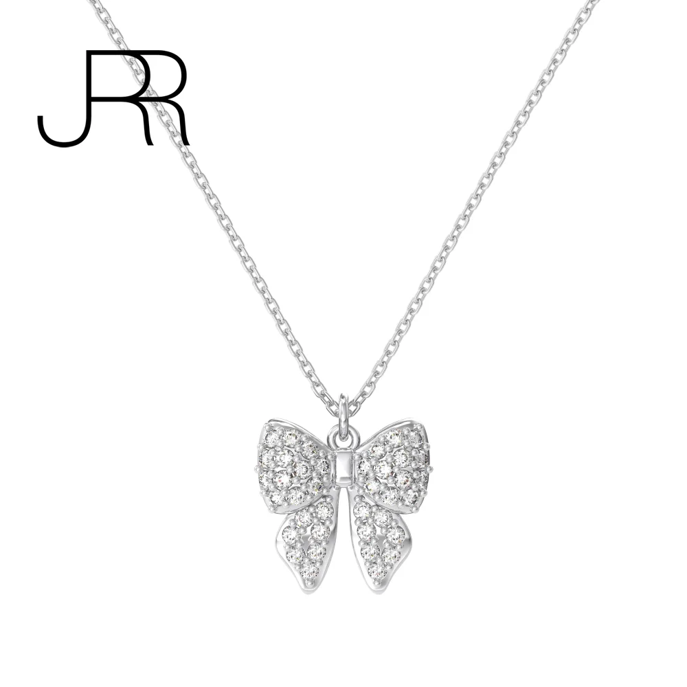 JRR New Christmas Bow-knot 925 Sterling Silver 18K Gold Plated Created Moissaniate Fine Jewelry Women Girl's Gift Free Shipping