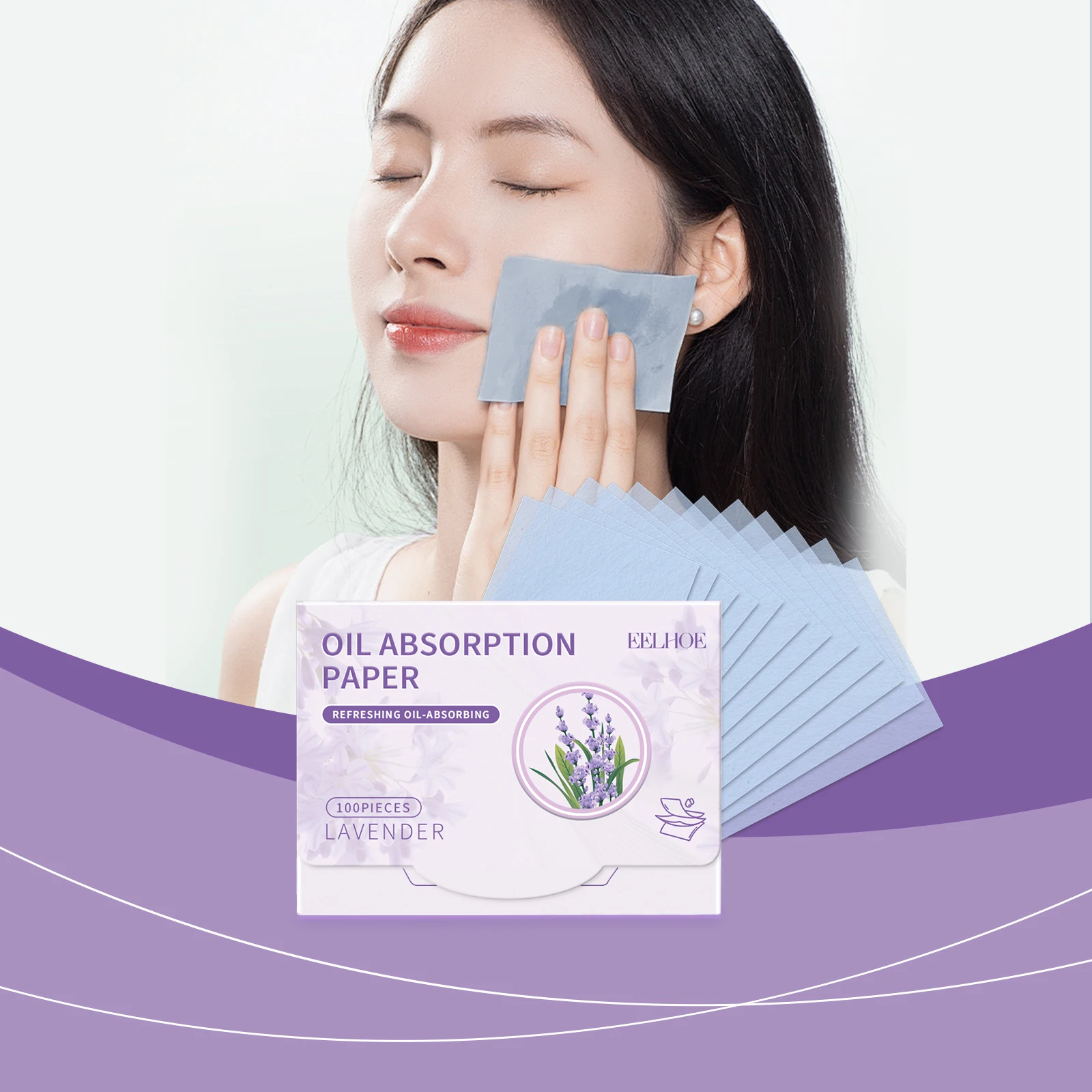 EELHOE 便利な油吸収フェイスペーパー ラベンダーの香りのフェイシャルペーパー さわやかなオイルコントロール除去 メイクアップリペア