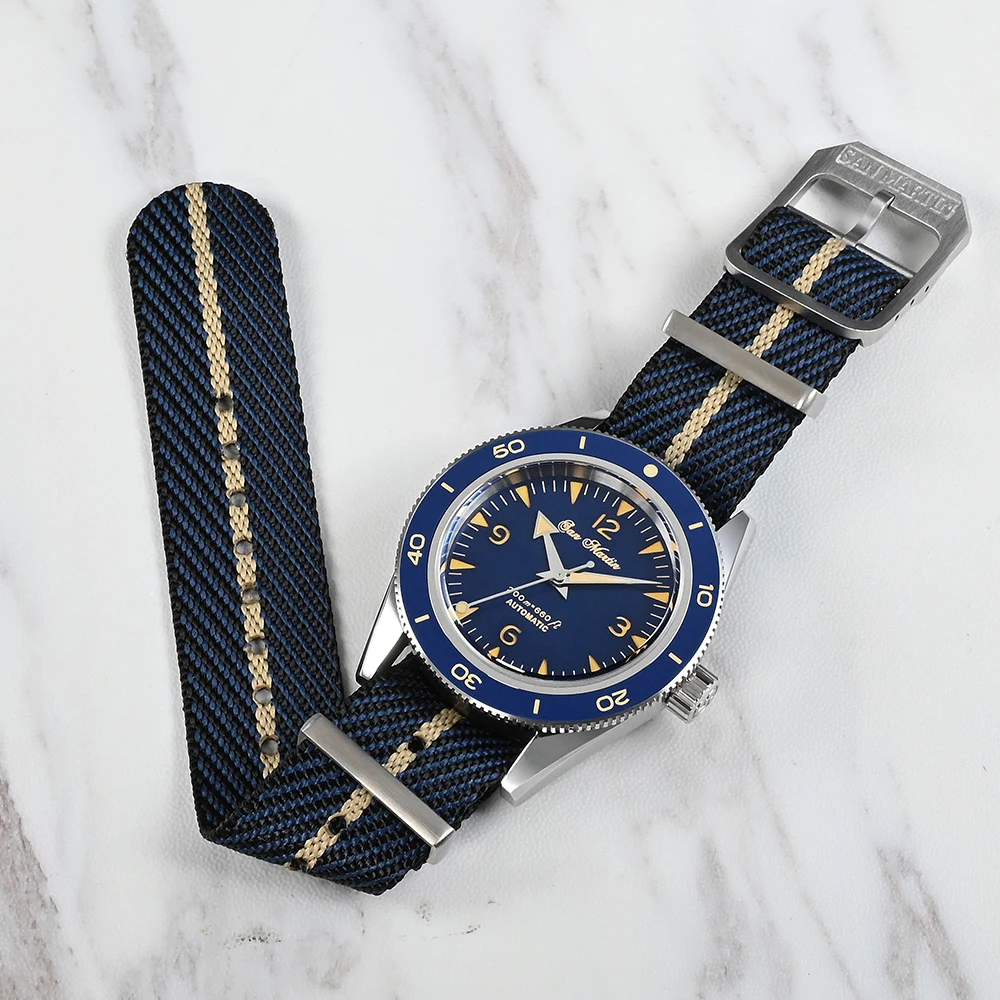 San Martin Woven Nylon Strap Retro Watchband 20mm Military Paratrooper Watch Band With Pin Buckle Correa Reloj BD0006