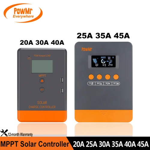 PowMr 20A 25A 30A 35A 40A 45A MPPT controlador de carga Solar para 12V 24V batería de plomo-ácido/litio regulador Solar retroiluminado LCD