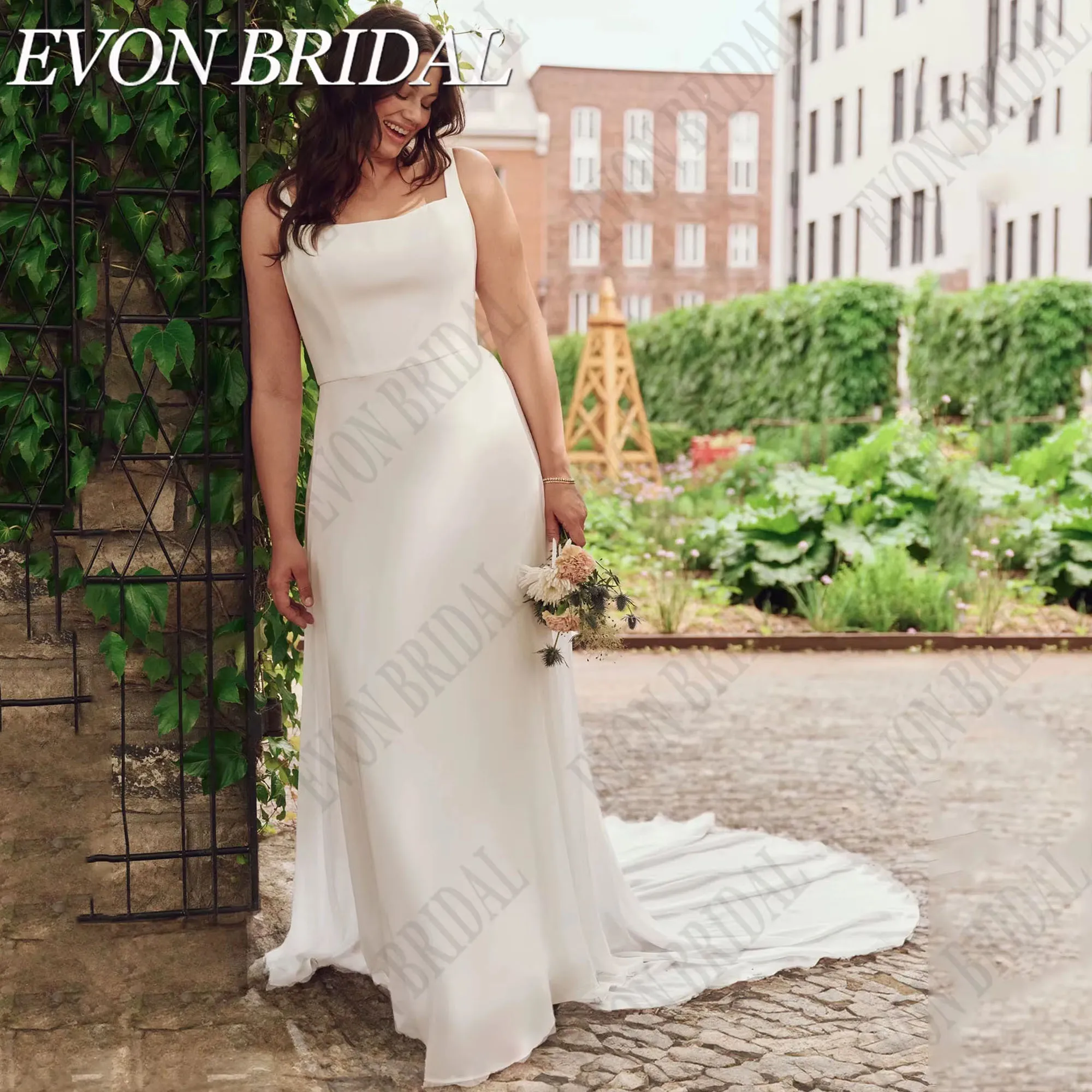 EVON BRIDAL Elegant Plus Size Wedding Dress Mermaid Sleeveless Vestidos De Novia 2026 Bride Gowns Chiffon Sweep Train Customized