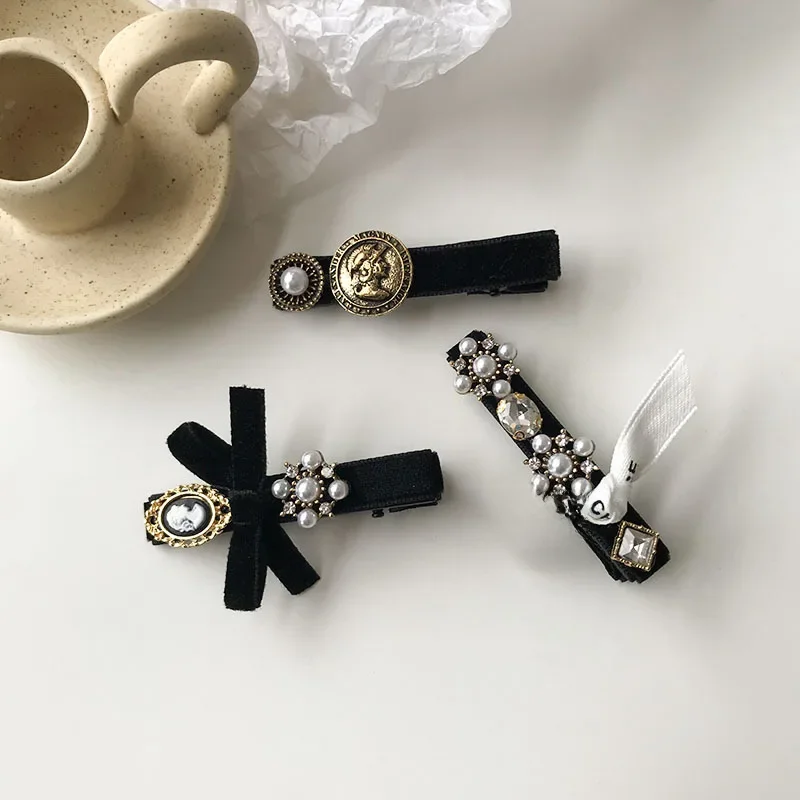 Koreański temperament elegancki bowknot pearl szpilka netto czerwony ins czarny prosty grzywka klip spinka boczna do włosów akcesoria do włosów — zdjęcie 2