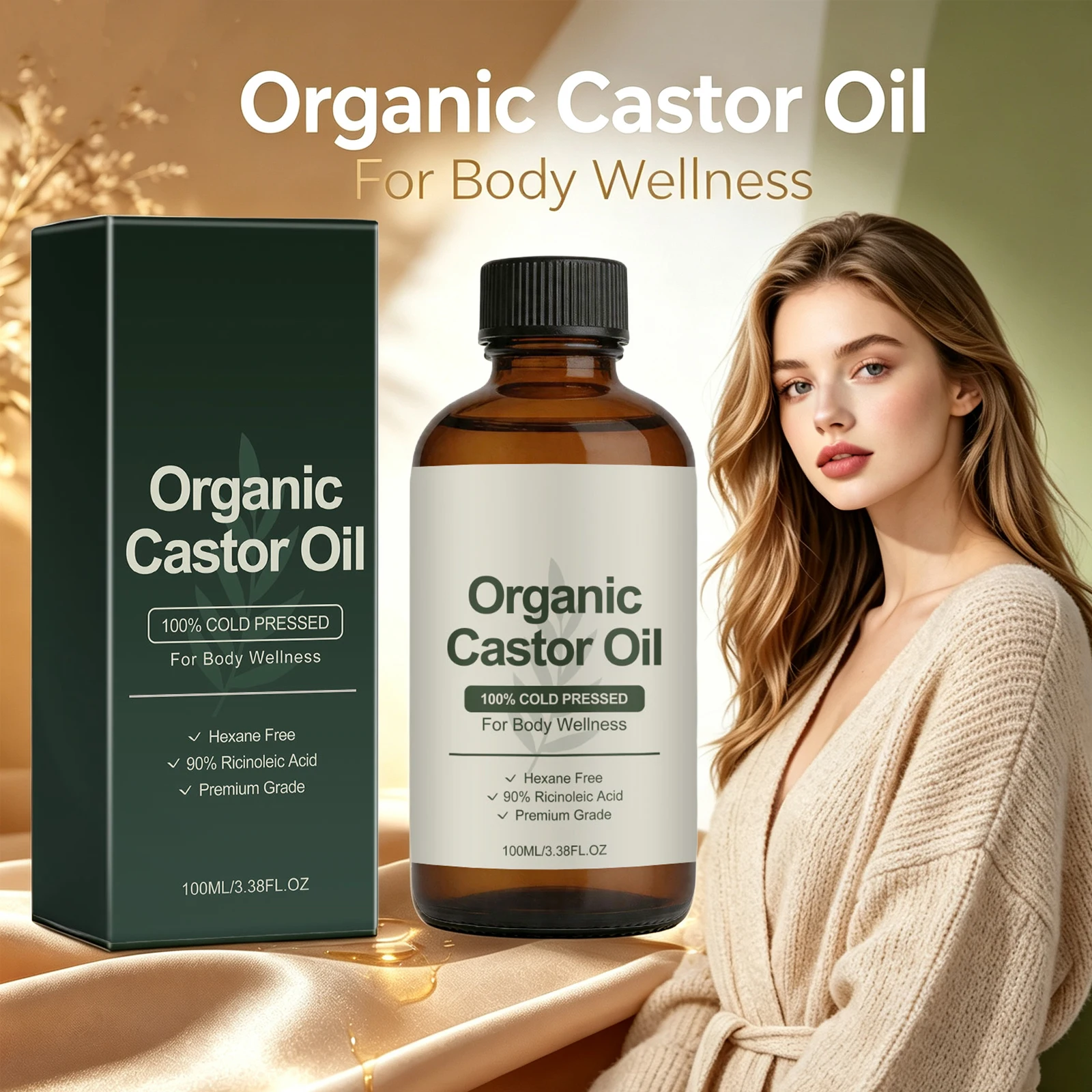 Hair Care Organic - Bio-Rizinusöl, kaltgepresst, 90 % Rizinusäure, spendet
