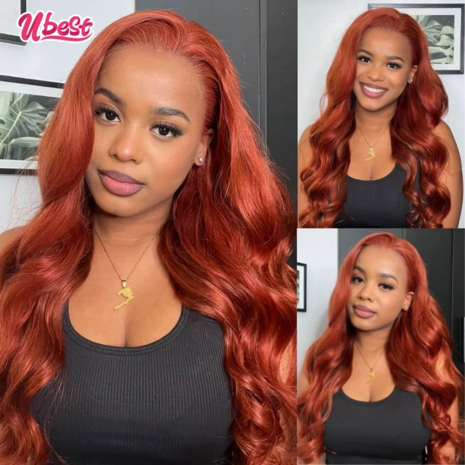

Copper Brown Colored Wig Human Hair 13x6 Body Wave Lace Front Wig PrePlucked 13x4 Lace Frontal Wig For Black Women Brazilian
